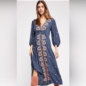 Free People Embroidered Fable Midi Dress Size XS